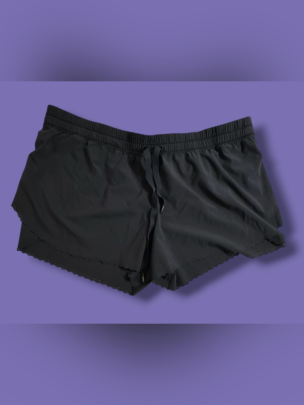 LULULEMON Hit It Running Shorts Black Scalloped Athleisure Size 12